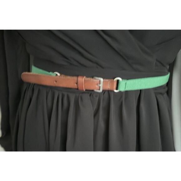 Ann Taylor Loft Accessories - Ann Taylor Loft Green Skinny Stretch Belt w/Brown Leather Tabs, Sz: S, 47-52
